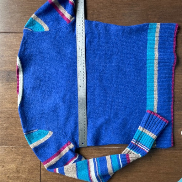 Vintage 80s Graphic Scoop Neck Sweater Periwinkle Blue Teal - Picture 7 of 9